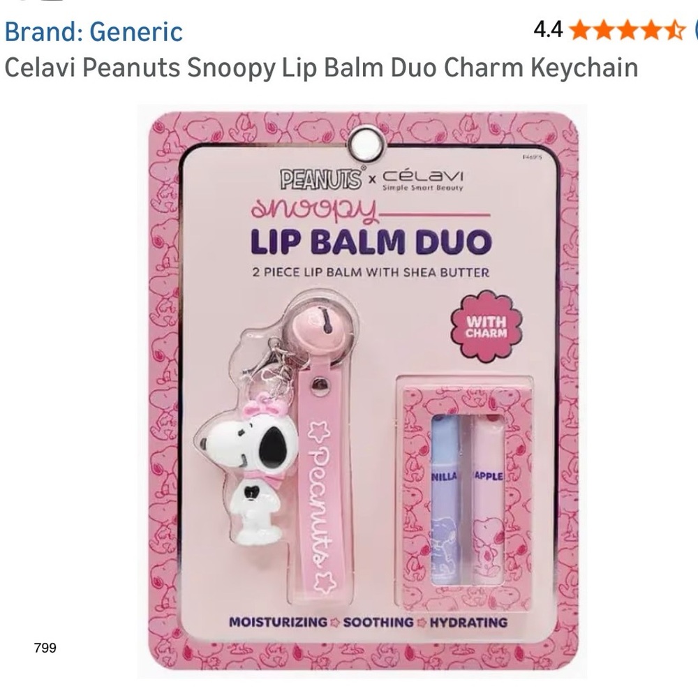 *new* Celavi Peanuts Snoopy Lip Balm Duo Charm Keychain